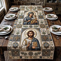 Icon Panels of Jesus and Mary Table Runner - Made to Order TABLE928