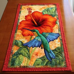 Hummingbird with a Red Hibiscus Table Runner - Made to Order TABLE928