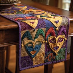 Jester Masks with Heart Shapes Table Runner - Made to Order TABLE928