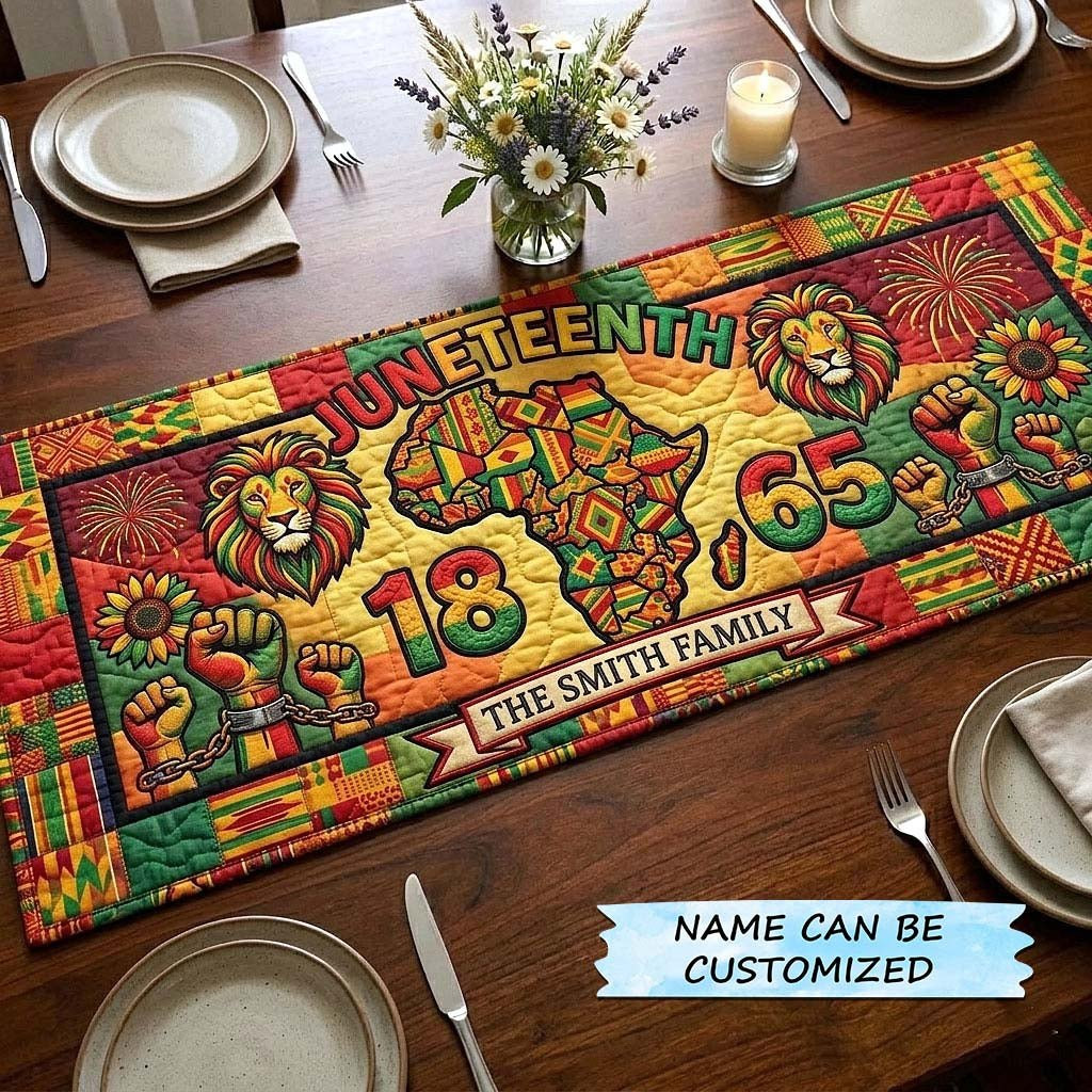 Juneteenth 1865 with Lion and Fist Table Runner - Made to Order TABLE928