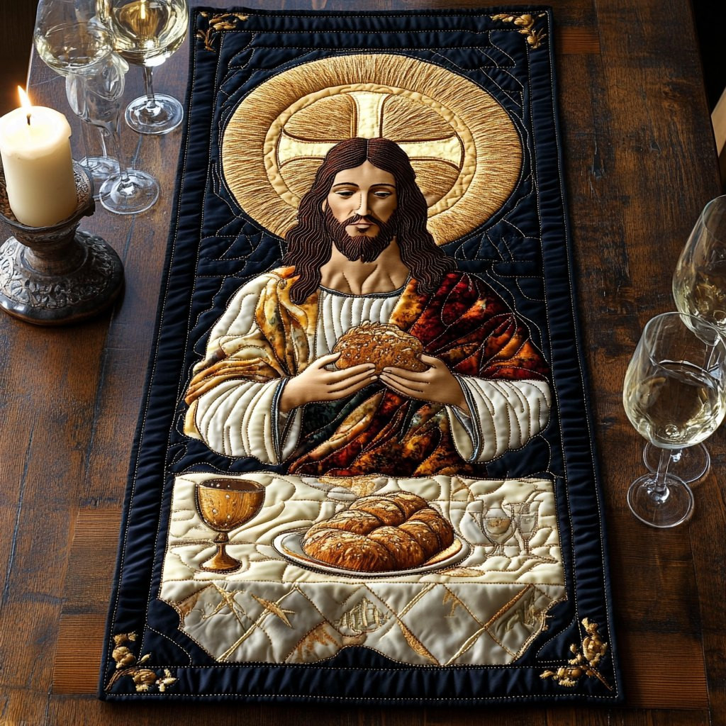 Jesus with Bread and Chalice Table Runner - Made to Order TABLE928