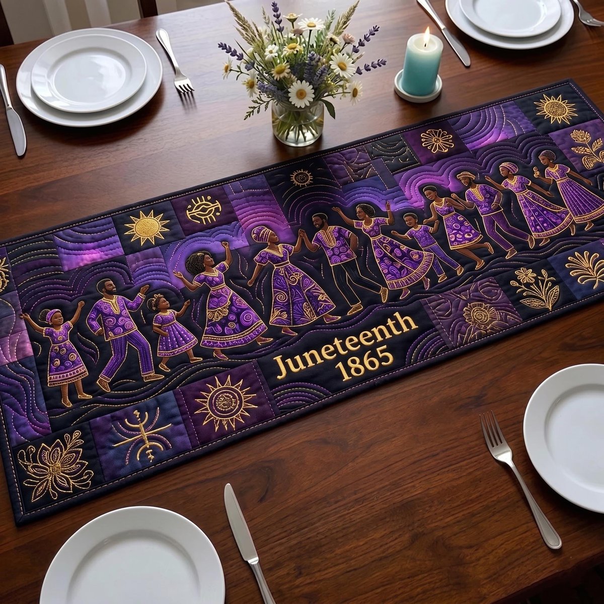 Juneteenth 1865 Purple Dancers Table Runner - Made to Order TABLE928