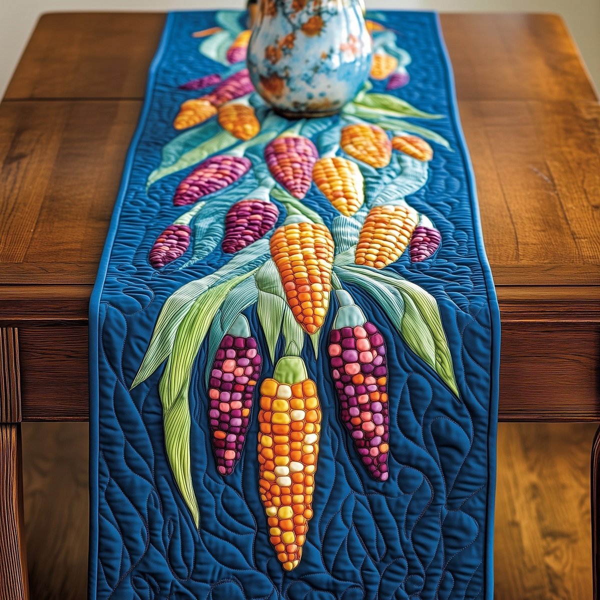 Indian Corn on Blue Background Table Runner - Made to Order TABLE928