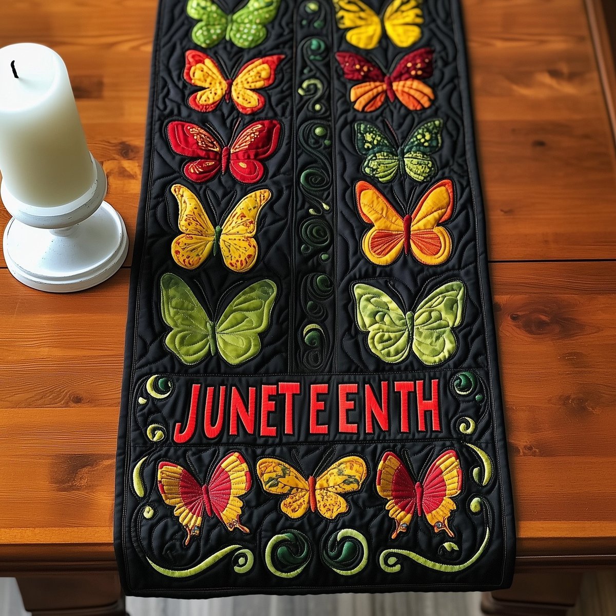 Juneteenth Butterflies on Black Table Runner - Made to Order TABLE928