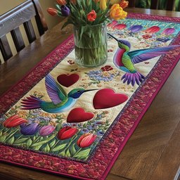 Hummingbirds with Hearts and Tulips Table Runner - Made to Order TABLE928