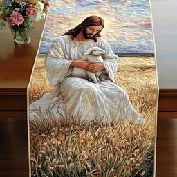 Jesus with Lamb in Wheat Field Table Runner - Made to Order TABLE928