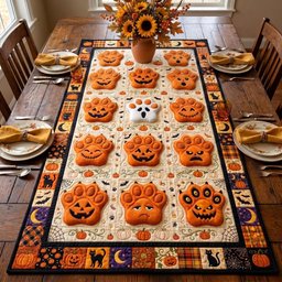 Jack o Lantern Blocks in Orange Table Runner - Made to Order TABLE928