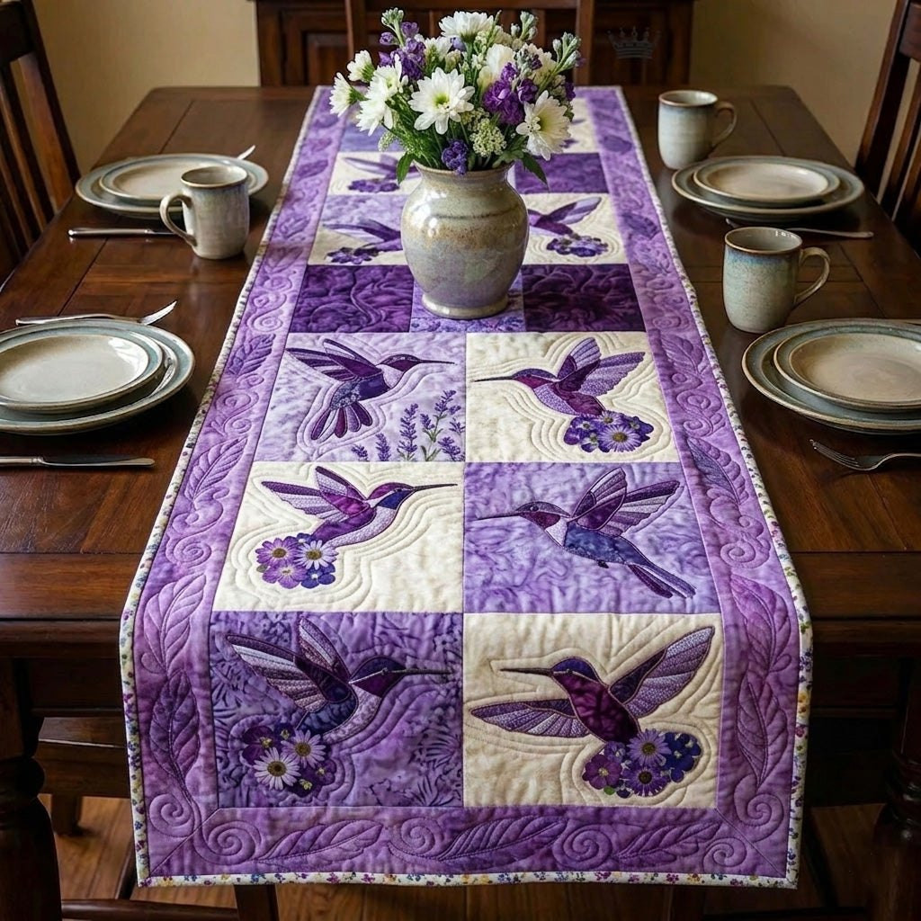 Hummingbirds on Purple Checkerboard Table Runner - Made to Order TABLE928