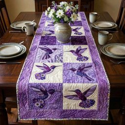 Hummingbirds on Purple Checkerboard Table Runner - Made to Order TABLE928