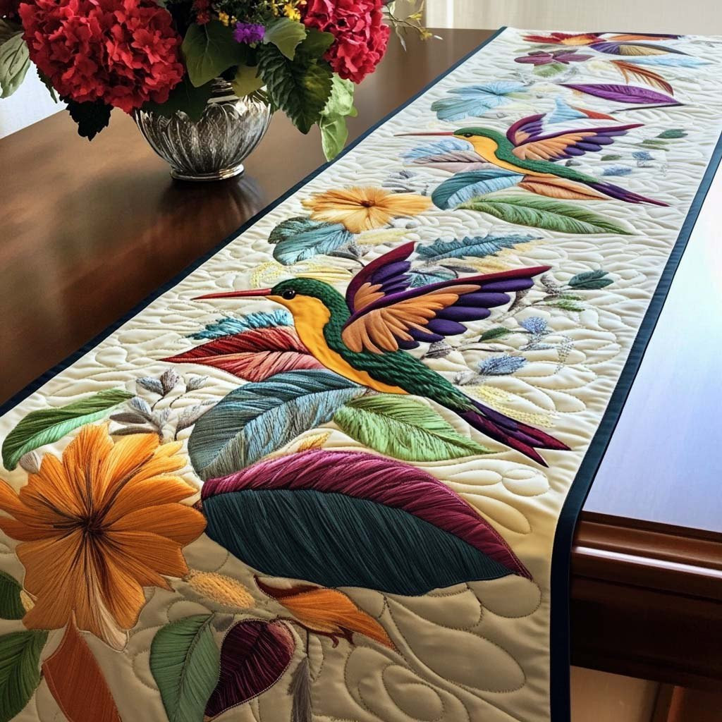 Hummingbird with a Golden Sunflower Table Runner - Made to Order TABLE928