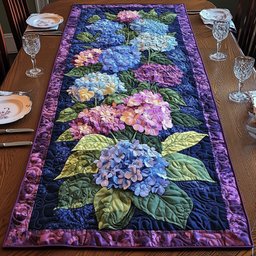 Hydrangea Blocks on Purple Border Table Runner - Made to Order TABLE928