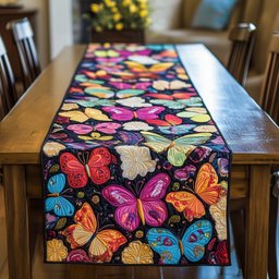 Jewel Tone Butterflies on Black Table Runner - Made to Order TABLE928