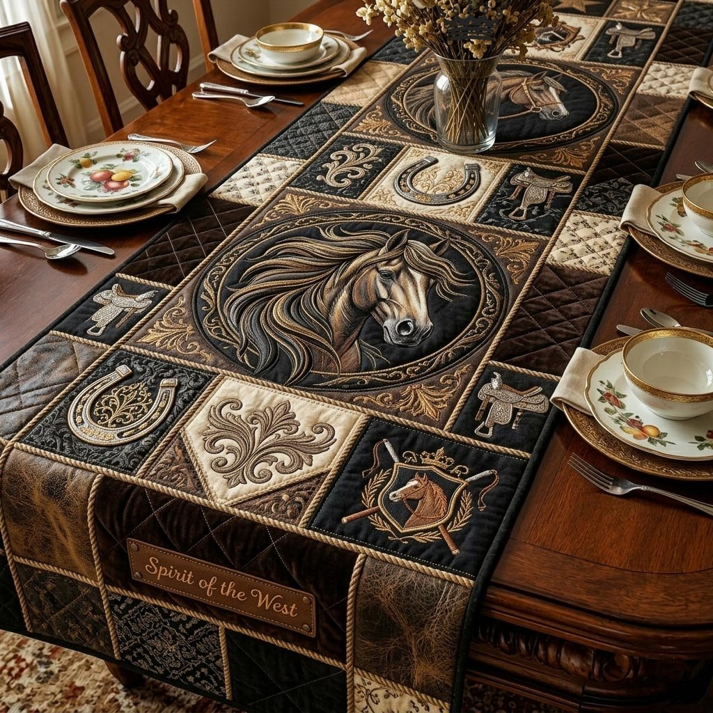 Horse Portrait on Tooled Leather Table Runner - Made to Order TABLE928