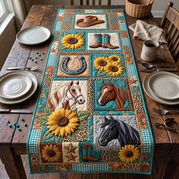 Horses and Sunflowers on Teal Table Runner - Made to Order TABLE928