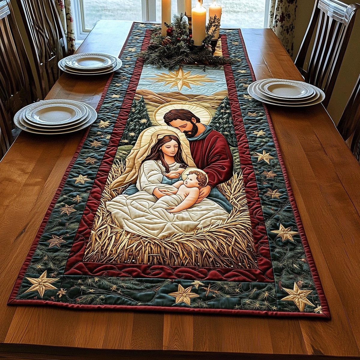 Holy Family Beside the Manger Table Runner - Made to Order TABLE928