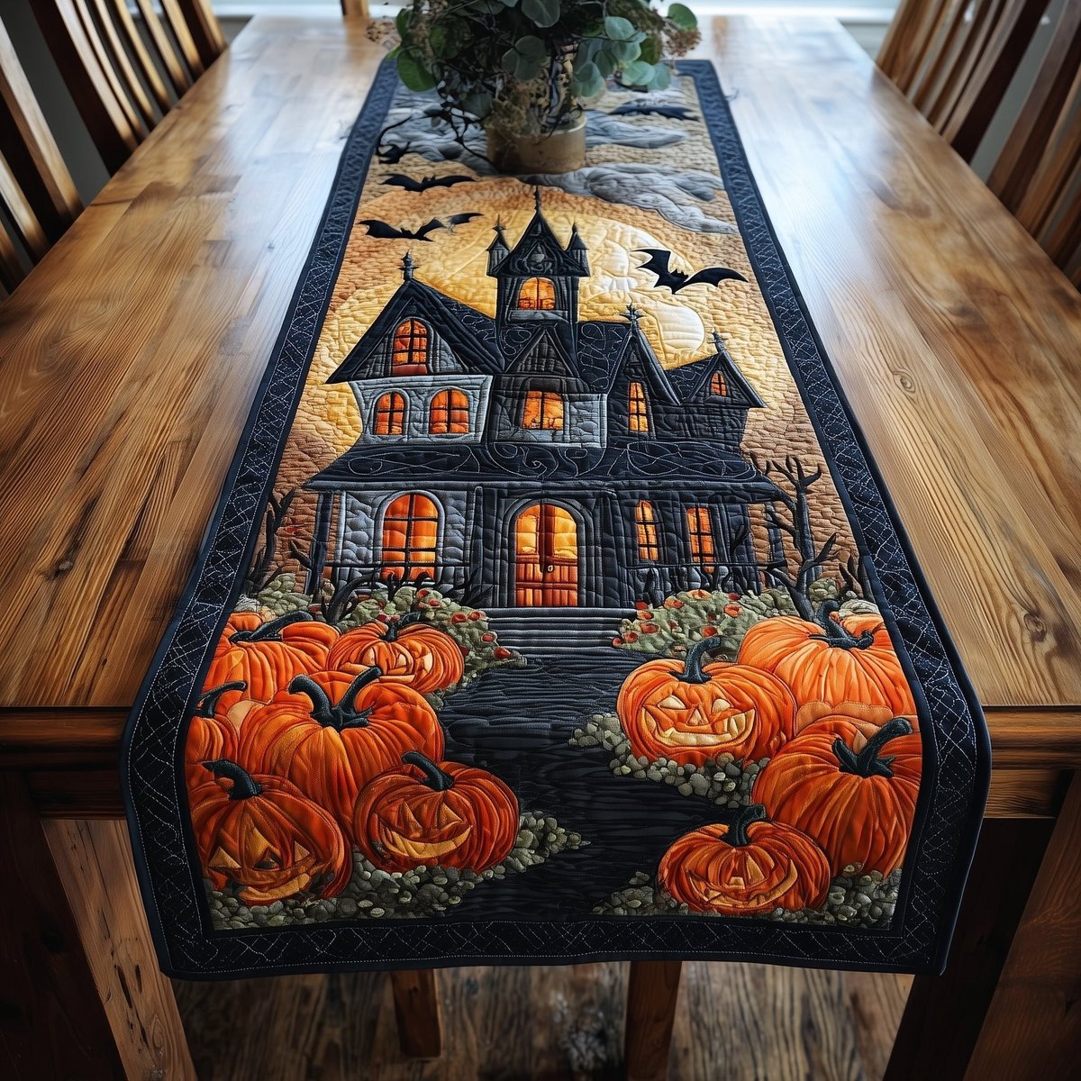 Haunted House with Pumpkin Patch Table Runner - Made to Order TABLE928