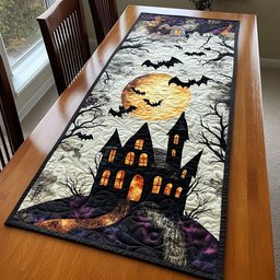 Haunted House with Bats and Moon Table Runner - Made to Order TABLE928