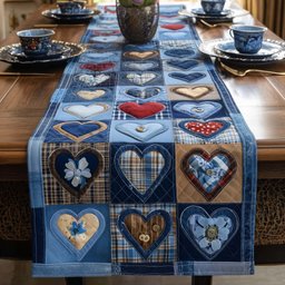 Hearts on Blue Plaid Squares Table Runner - Made to Order TABLE928
