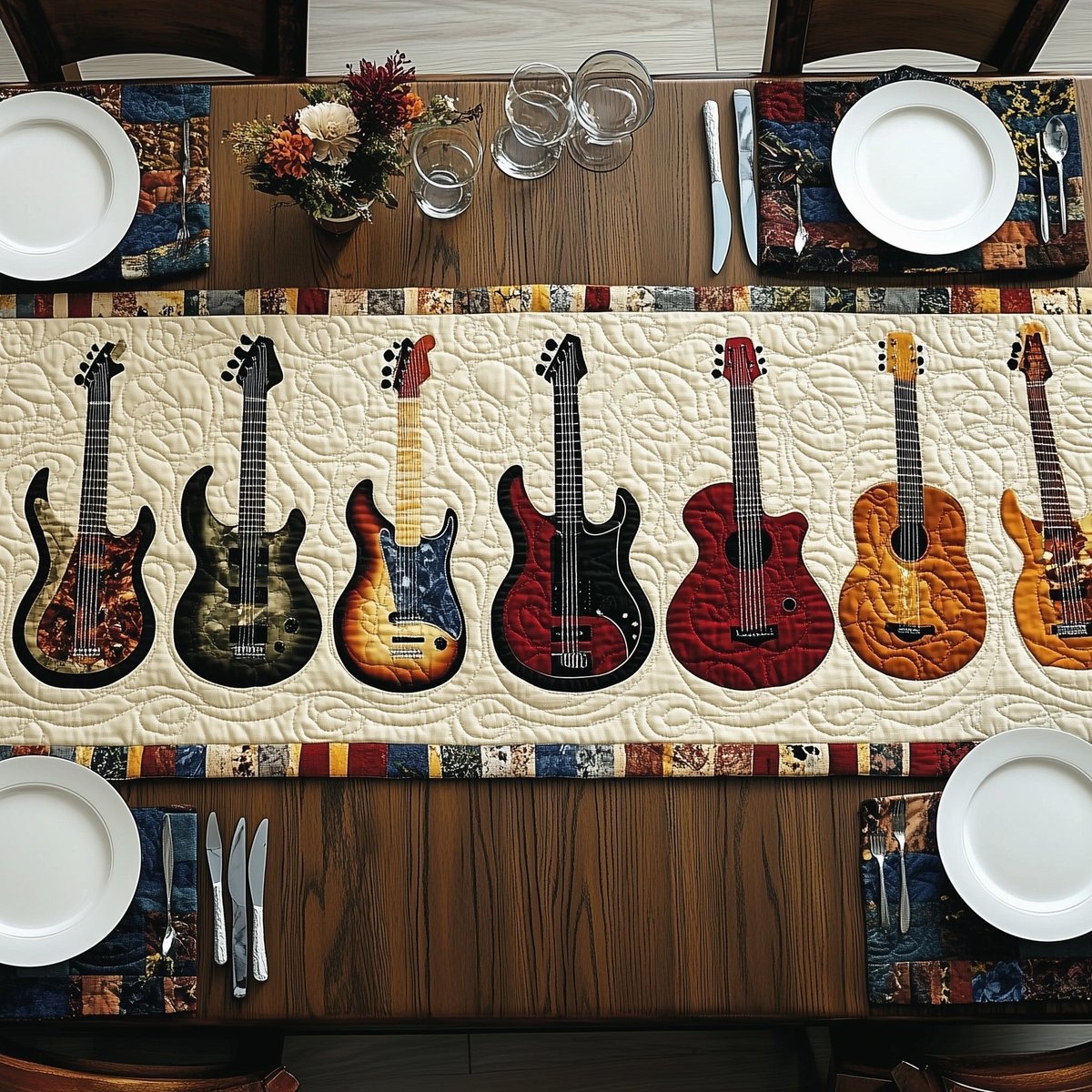 Guitar Lineup on Cream Panel Table Runner - Made to Order TABLE928