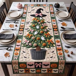 Halloween Tree with Ghosts and Pumpkins Table Runner - Made to Order TABLE928