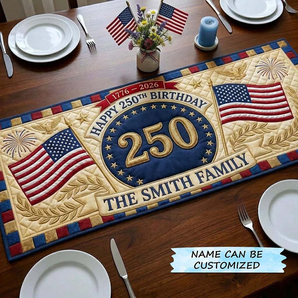 Happy 250th Birthday Blue Medallion Table Runner - Made to Order TABLE928