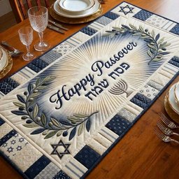 Happy Passover with Olive Wreath Table Runner - Made to Order TABLE928