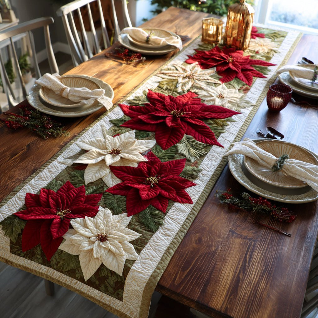 Holiday Poinsettia Drape Table Runner - Made to Order TABLE928
