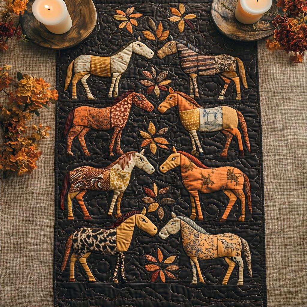 Horses on Black Southwest Panel Table Runner - Made to Order TABLE928