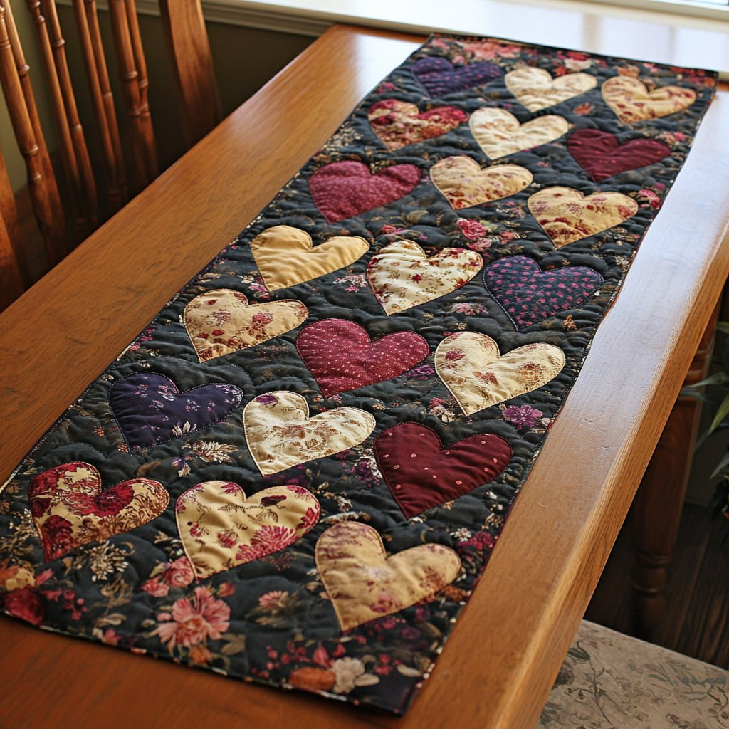 Hearts on Dark Floral Ground Table Runner - Made to Order TABLE928