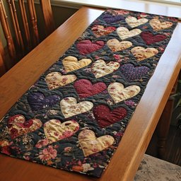 Hearts on Dark Floral Ground Table Runner - Made to Order TABLE928