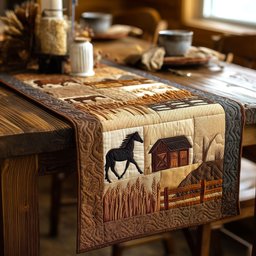 Horse and Barn Scene in Tan Table Runner - Made to Order TABLE928