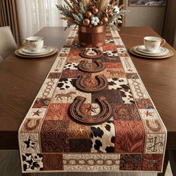 Horseshoes on Cowhide Blocks Table Runner - Made to Order TABLE928