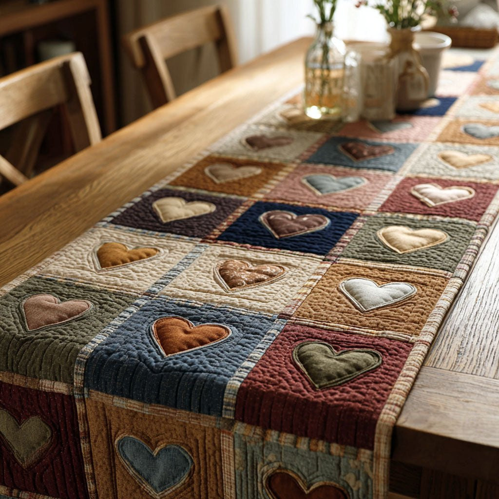 Heart Blocks on Cream Squares Table Runner - Made to Order TABLE928
