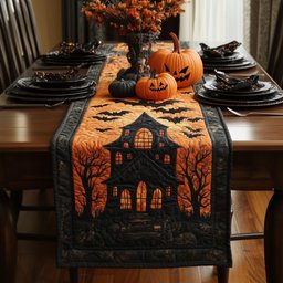 Haunted House with Flying Bats Table Runner - Made to Order TABLE928
