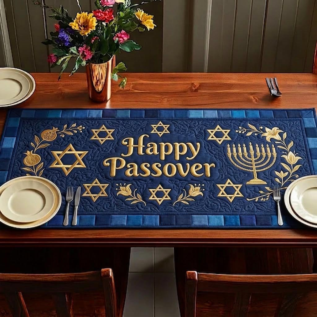Happy Passover Navy with Gold Stars Table Runner - Made to Order TABLE928