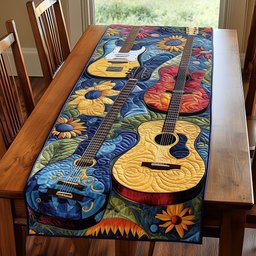 Guitars on Swirling Blue Sky Table Runner - Made to Order TABLE928