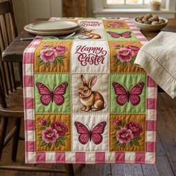 Happy Easter Blocks with Bunny and Butterflies Table Runner - Made to Order TABLE928