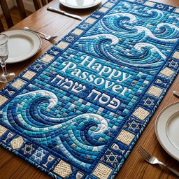 Happy Passover with Wave Swirls Table Runner - Made to Order TABLE928