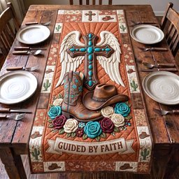 Guided By Faith Turquoise Cross Table Runner - Made to Order TABLE928