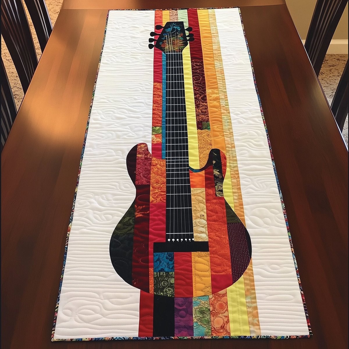 Guitar Silhouette on Rainbow Stripes Table Runner - Made to Order TABLE928