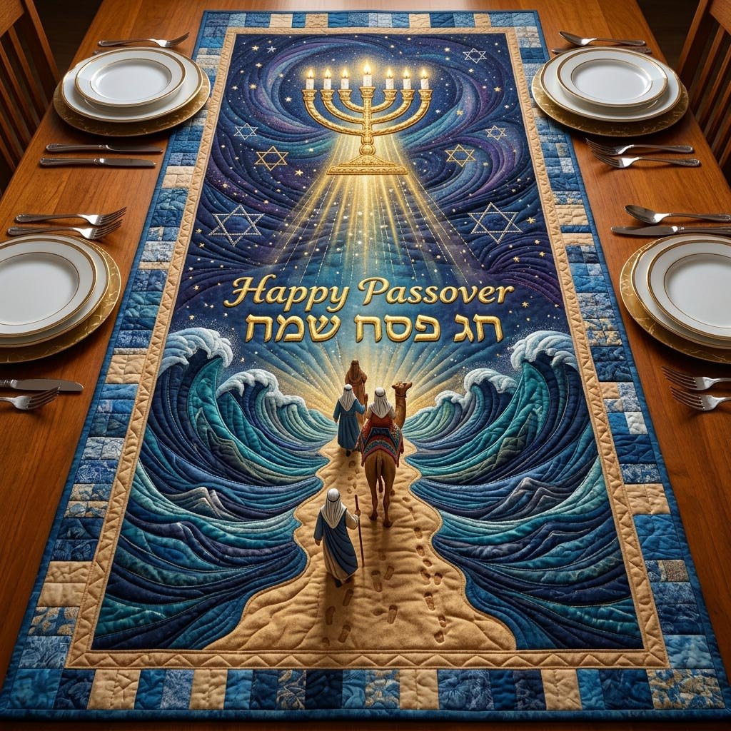 Happy Passover with Camel and Golden Light Table Runner - Made to Order TABLE928