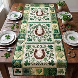 Horseshoe and Shamrock on Cream Table Runner - Made to Order TABLE928