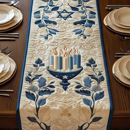 Hanukkah Candles with Dreidel Table Runner - Made to Order TABLE928