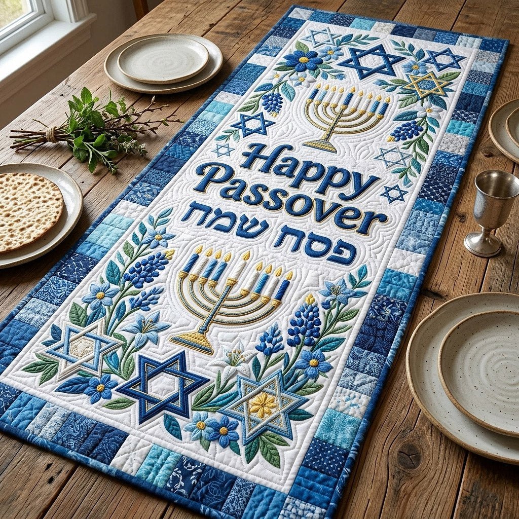 Happy Passover with Menorah and Star Table Runner - Made to Order TABLE928
