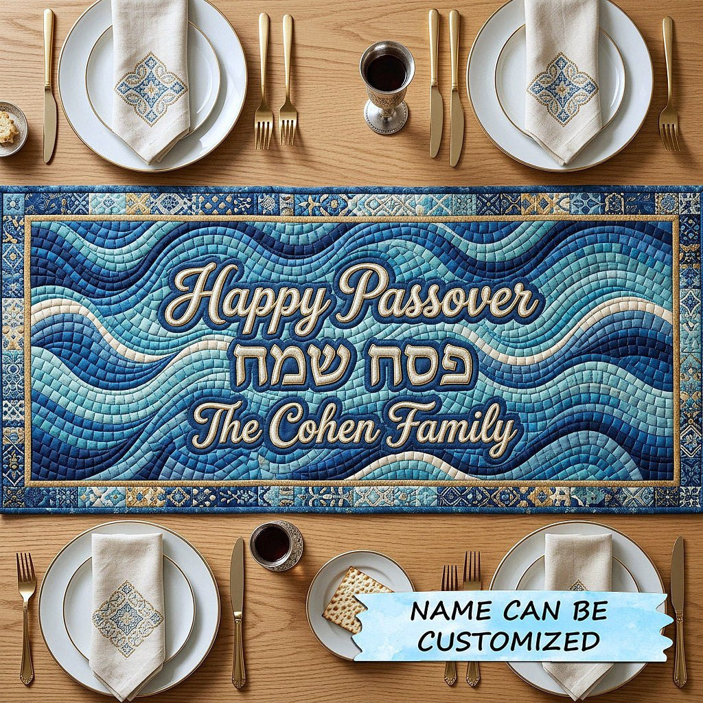 Happy Passover on Blue Waves Table Runner - Made to Order TABLE928