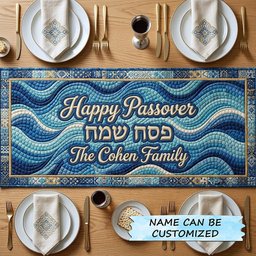 Happy Passover on Blue Waves Table Runner - Made to Order TABLE928