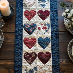 Hearts on Cream Quilt Blocks Table Runner - Made to Order TABLE928