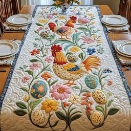 Hen and Chicks Among Spring Blooms Table Runner - Made to Order TABLE928