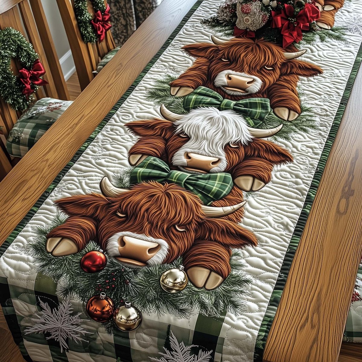 Highland Cows with Jingle Bells Table Runner - Made to Order TABLE928