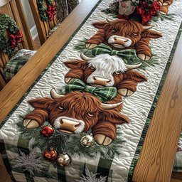 Highland Cows with Jingle Bells Table Runner - Made to Order TABLE928